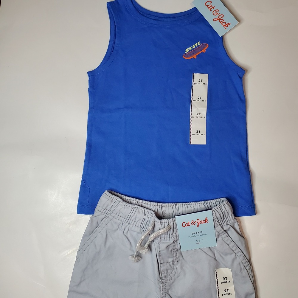 Cat & Jack Toddler Boys 2T Skate Tank Top and Shorts Set Blue Gray NWT